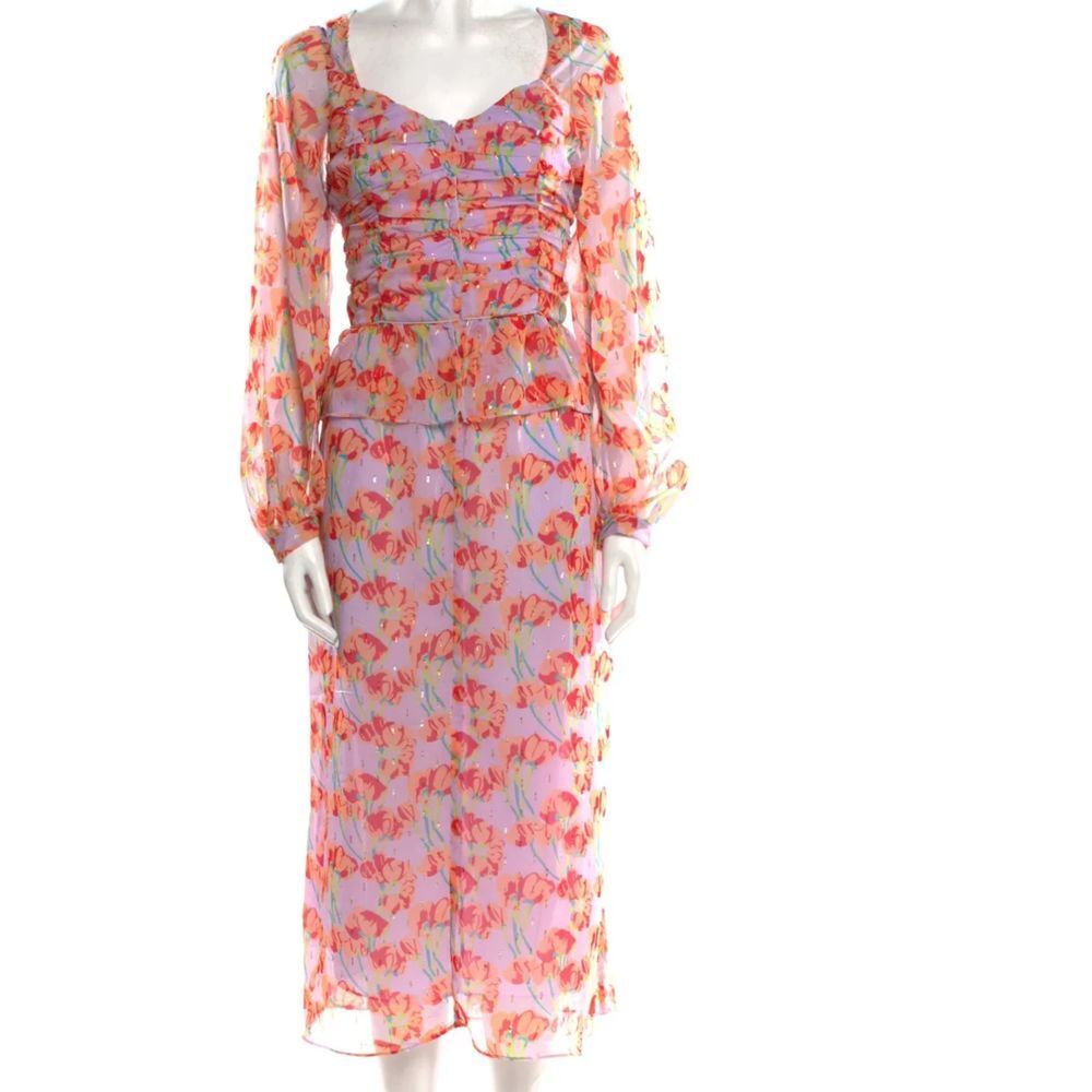 Buru Floral Print Midi Length Dress Lilac Multi long sleeve size XS / pb1‎